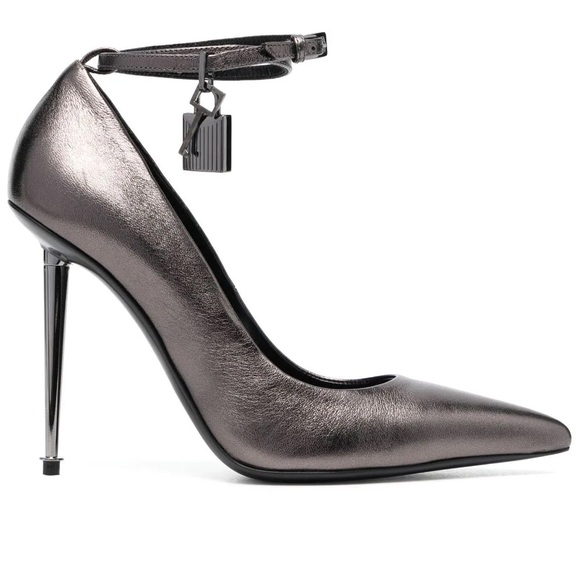 NWT Tom Ford Padlock Laminated Pump Heels “Gunmetal” sz 38 / UK 5 Sold Out - Picture 15 of 17